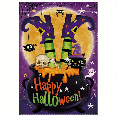 MK4094405 Halloween  Double-Sided Garden Flag - Spooky Witch Cauldron & Black