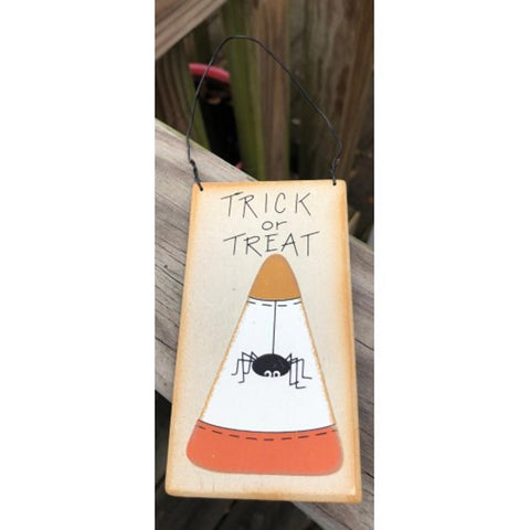 12CC Trick or Treat Spider on Candy Corn wood sign