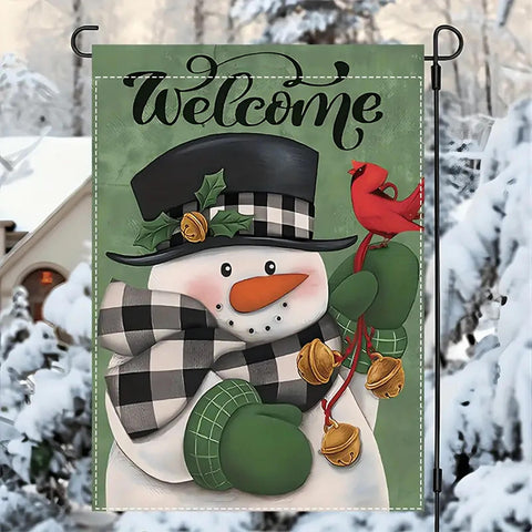 FN302432 Snowman & Red Cardinal Winter Garden Flag - Double-Sided