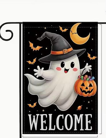 HP4132975 Halloween Garden Flag- Polyester Double Sided with Witches, Pumpkins