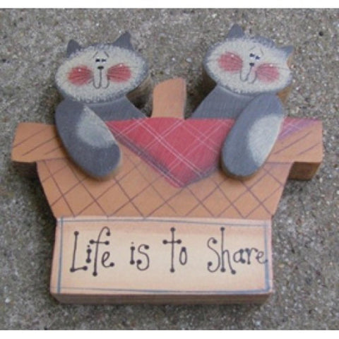 Wood Cat in Basket W2109LS - 2 Cats in a Basket