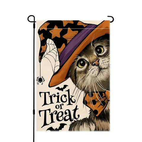 EY128776 Halloween Ghost Cat and Pumpkin Garden Flag