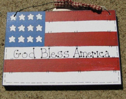 Wood Sign 190F-God Bless America Flag