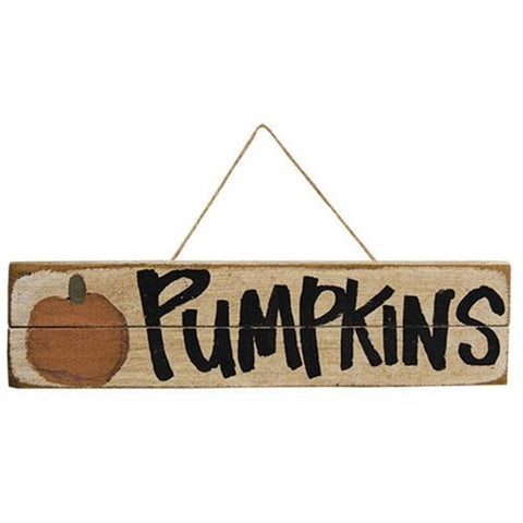 G23302 Rustic Wood "Pumpkins" Sign w/Jute Hanger