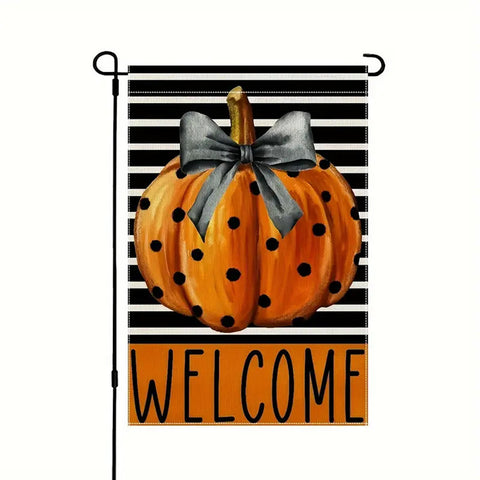 WU96153 Fall Pumpkin Stripes Welcome Garden Flag  Double Sided