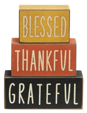 36613 Blessed, Thankful, Grateful MINI wood stacked blocks