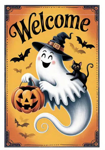BF5430076 Double-Sided Polyester Garden Flag -Halloween theme, ghosts and pumpk