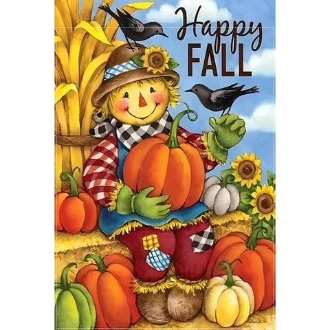 GU2191491 Happy Fall Garden Flag - Scarecrow with Pumpkins & Sunflowers
