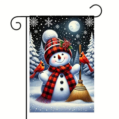 HM164838 winter snowman and cardinal bird double sided garden flag