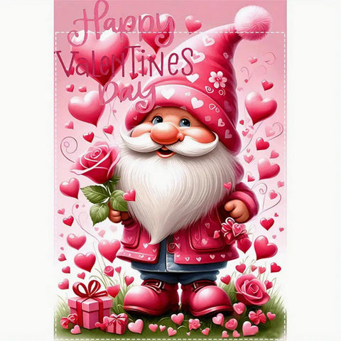 NE538337 Charming Pink Gnome with Rose Valentine's Day Garden Flag - Double-Side