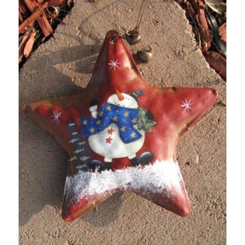 62284N - Snowman Red Metal Star Ornament