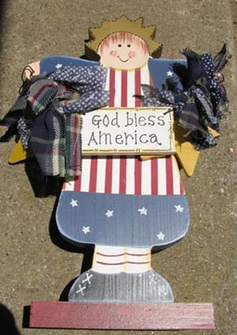 A110-God Bless America wood girl on Base