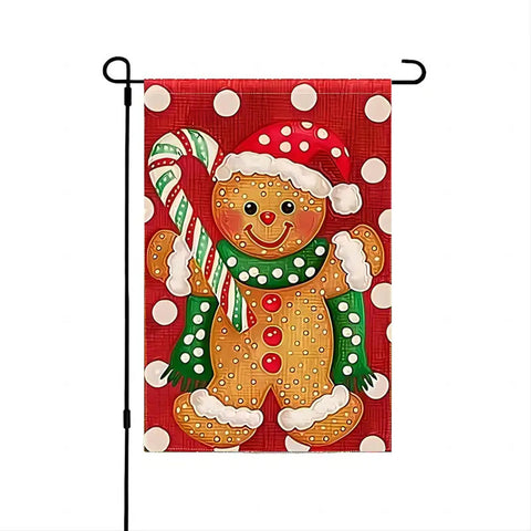 FM175844 Christmas Gingerbread Man and Candy Cane Kiss Double-Sided Garden Flag