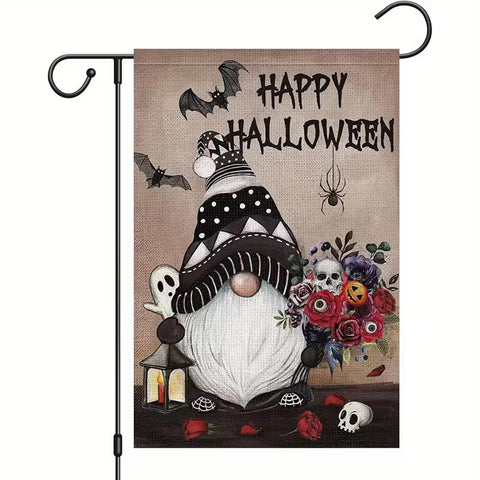 FP2000251 Happy Halloween Gnome Garden Flags Double Sided Burlap