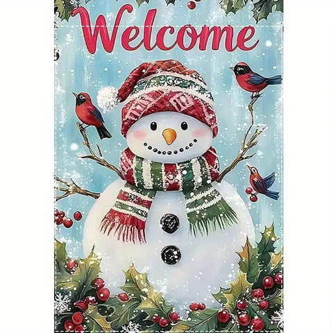 AB1878953 Festive Snowman Garden Flag - Double-Sided Linen Welcome Sign with Re
