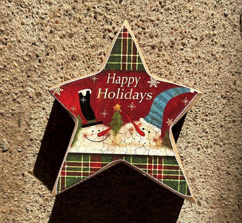 Happy Holidays 5737 Wood snowman star