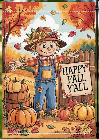 UG5521424 Happy  fall y'all Autumn Scarecrow Scene, Double-Sided, Washable,