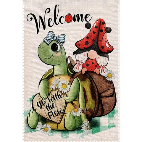 LC12282672 Welcome Spring Tortoise Garden Flag | Double Sided Go with the flow