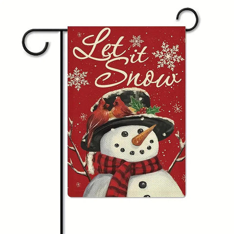 YE192850 let it snow snowman welcome flag double sided polyester