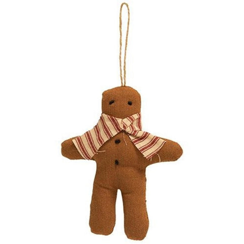 gcs38635 Gingerbread with Ticking Stripe Scarf Fabric Ornament