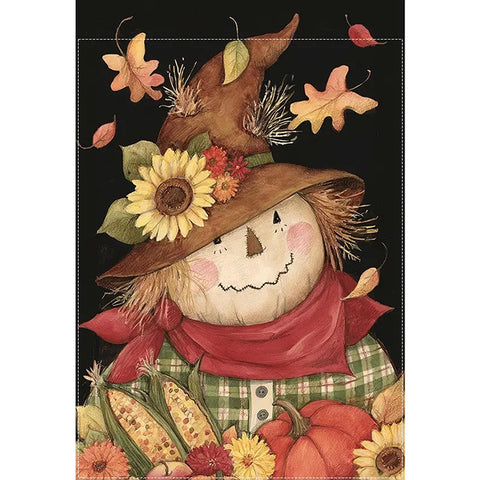 XX3327592   Double-Sided Autumn Harvest Garden Flag with Scarecrow, Sunflower