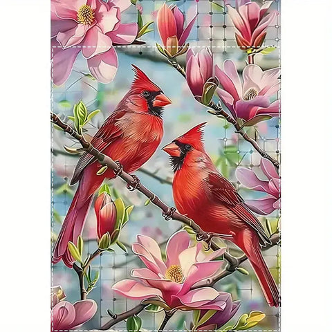 HR1874630 Spring Cardinal Garden Flag - Double-Sided Linen Blend