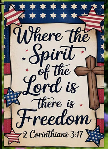 FH7039465  American Spirit Freedom Cross Garden Flag with "Where the Spirit of