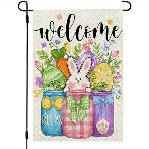 WC63563  Easter Floral Mason Jar Garden Flag,  Double Sided  Burlap