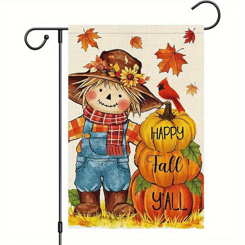 QK5303738 Happy Fall Y'all Garden Flag - Double-Sided  with Scarecrow