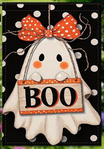 ED7771552 Boo Halloween Orange White Black  double sided polyester garden flag