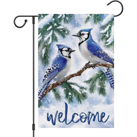 UT7973404 Welcome Winter Blue Jay Garden Flag Double Sided, Bird Pine