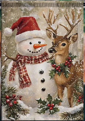 NP6417867  Double-Sided Winter Snowman & Reindeer Garden Flag - Durable Polyest