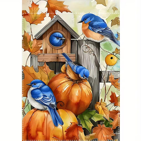 HB4102531 Double-Sided Waterproof Country Style Pumpkin Bluebird Garden Flag