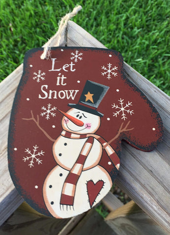 WL020 let it snow Snowman Mitten Christmas Ornament