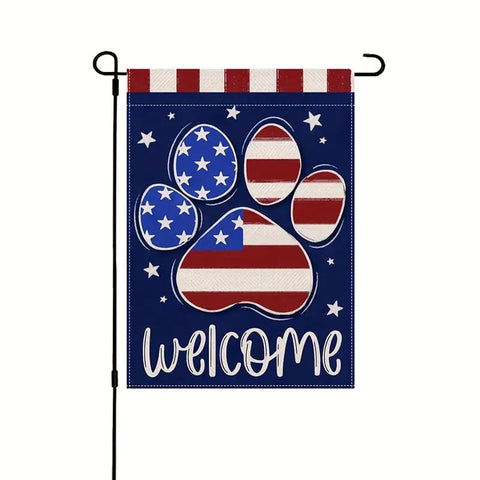 QT71643 welcome July 4th dog or cat pawprint double sided patriotic flag