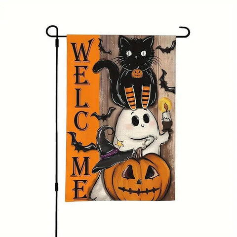 YG267293  Halloween Welcome Garden Flag -  Double-Sided with Black Cat