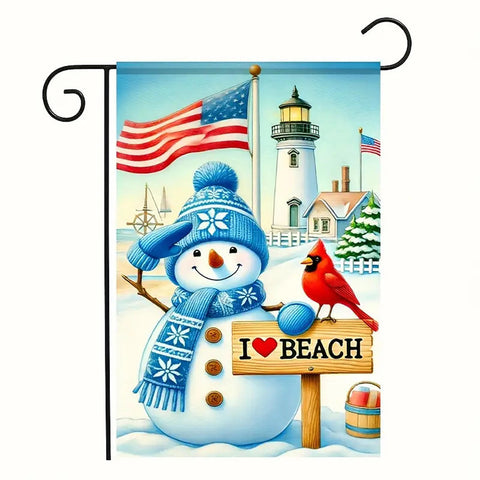 BH195209 Snowman & Beach Birdhouses - Double-Sided Polyester Garden Flag