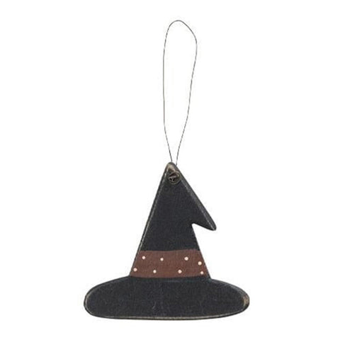 G36754 primitive black witch hat wood halloween ornament