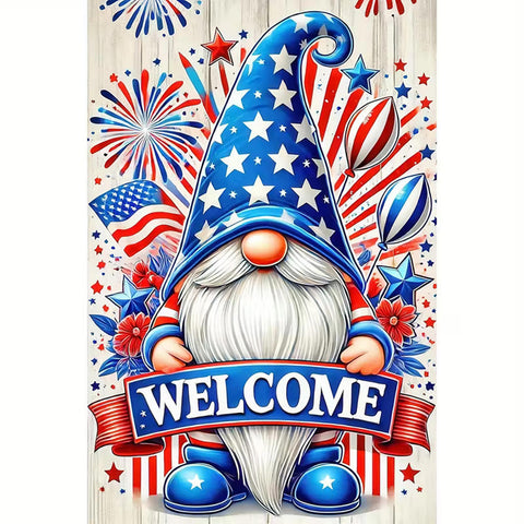 DE4051005 Double-Sided Welcome Patriotic Gnome Garden Flag