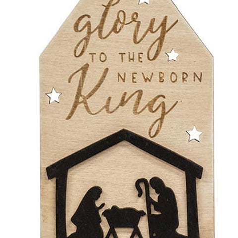 36445L Glory to the newborn King wood tag Christmas ornament
