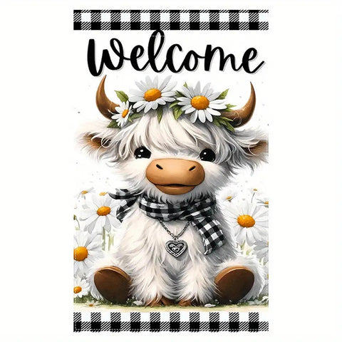 UL211779 Charming White Highland Cow Welcome Garden Flag - Double-Sided