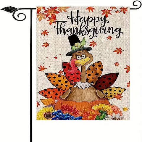 EV3861631 Happy Thanksgiving Garden Flag - Double-Sided Linen Blend