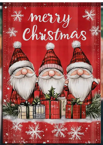 CG7596076 Double-Sided  Garden Flag with 3 Gnome-Like Characters -  Red & White