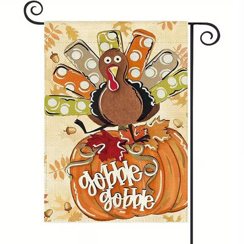 JW2113786 Festive Thanksgiving Turkey & Pumpkin Garden Flag - Double Sided