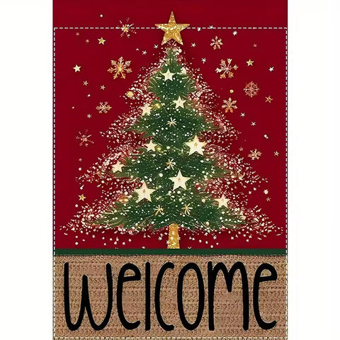 DJ1654203 Festive Christmas Tree Garden Flag,  Durable Linen Blend,