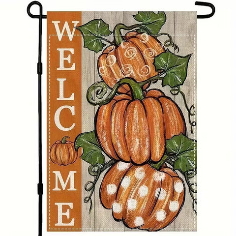 XJ1917770 Double-Sided Pumpkin Garden Flag -  with Polka Dot, Orange & White