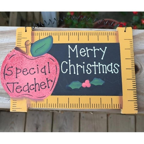 Wood Christmas Ornament 78 - Merry Christmas Teacher Slate