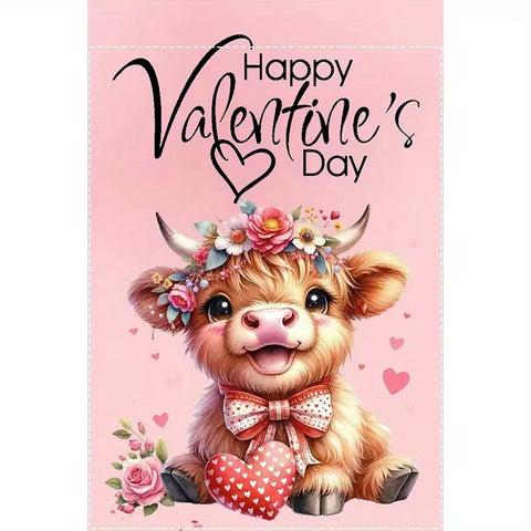 UJ1896371   Highland Cow Valentine's Day Garden Flag, Double-Sided