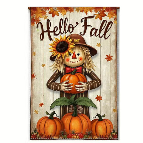 XG5926657 Fall Garden Flag with Scarecrow - Dual-Sided Linen  with "Hello Fall"