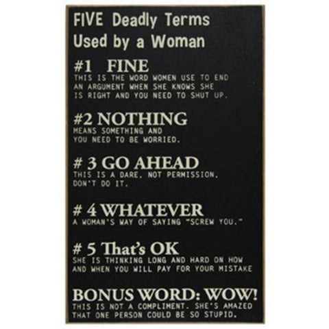Primitive Wood Box Sign GCS6552 - Five Deadly Terms Sign